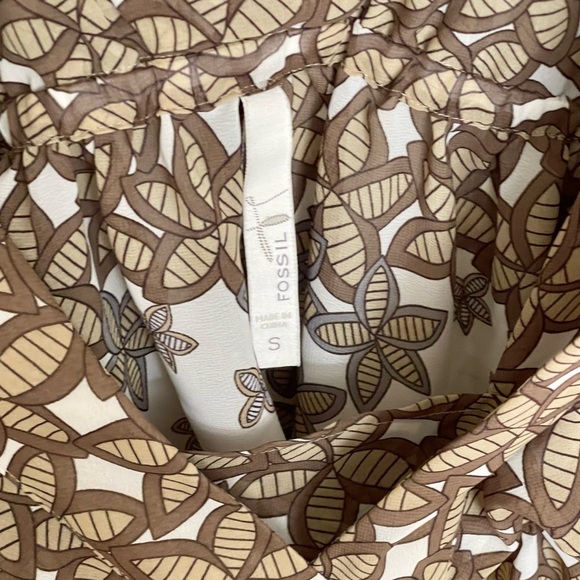 Vintage Fossil Falling Leaves Brown / Cream Flowy Mini Dress Top Women’s Small - Picture 9 of 9